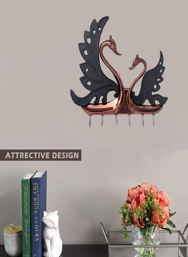 Zeetab Two Swan (Hans) Key Holder, Love Bird Key Stand with 6 Hook, Full Metal Wall Mount Hanger, Home Decor Gift (RG Black) - Image 4